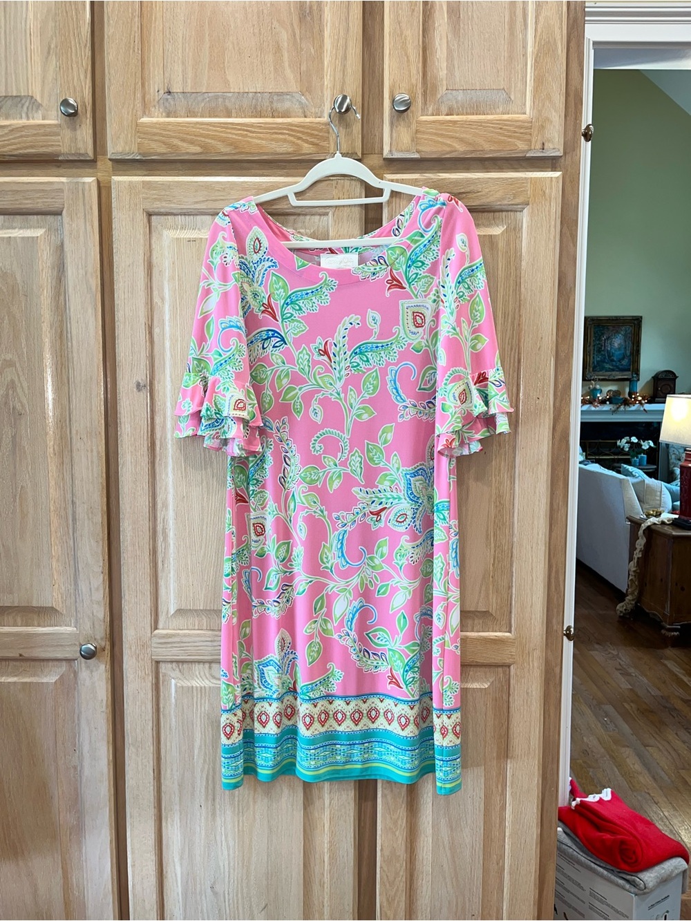 Pappagallo Pink Paisley Midi Dress with Green & Blue Accents